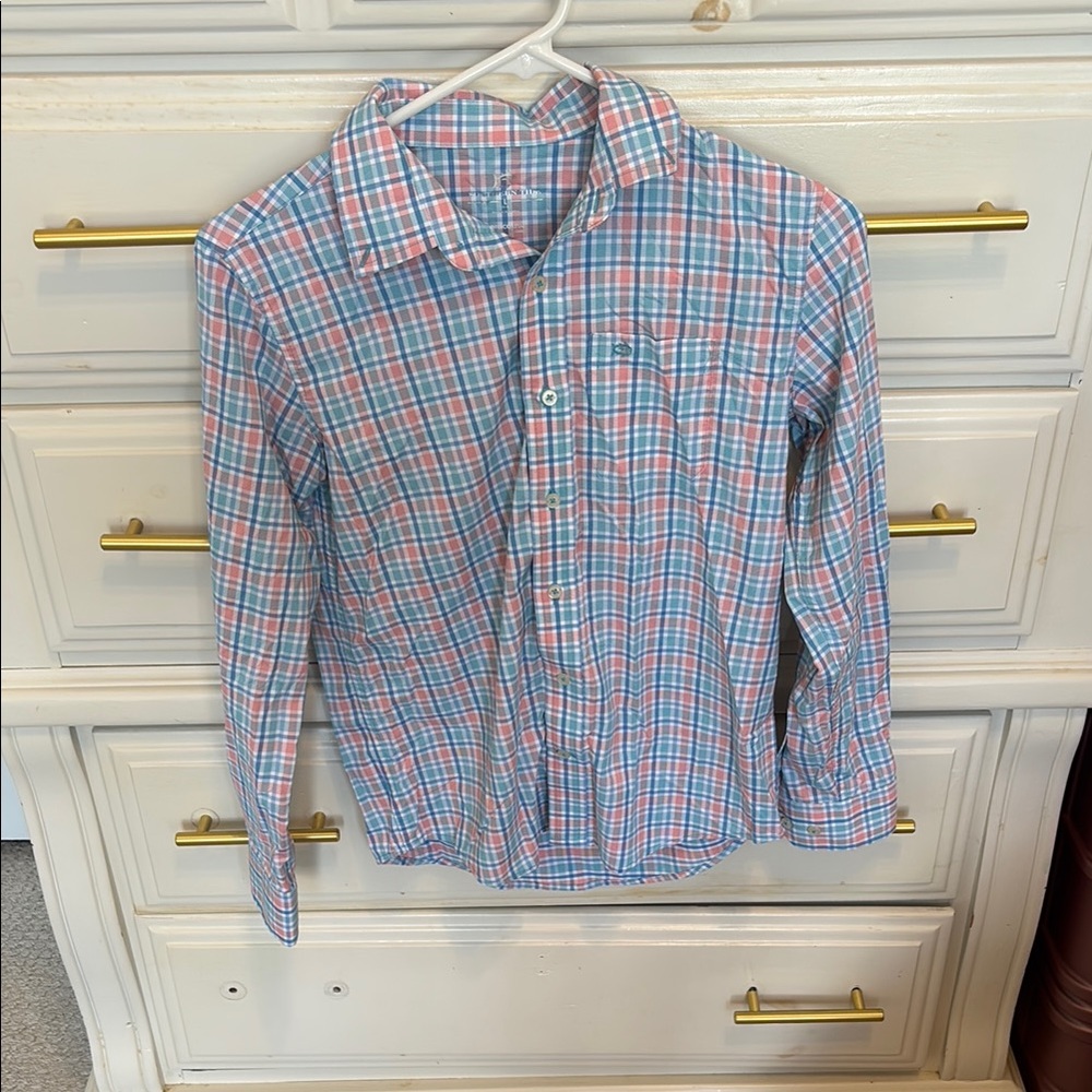 Southern Tide Blue and Pink Plaid Button Down Shirt